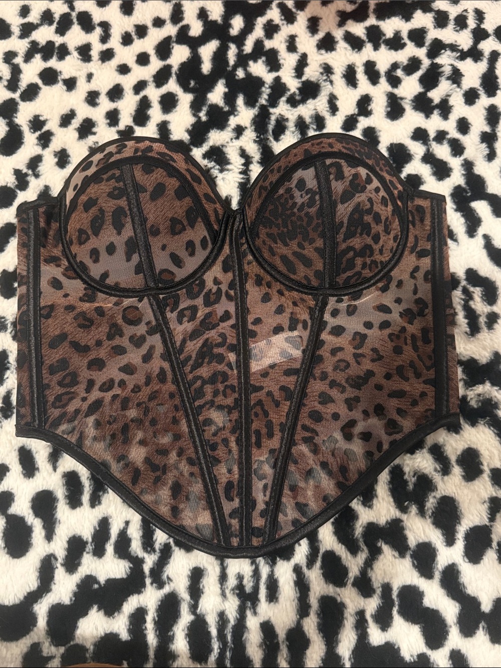 Leopard Mesh Bustier Corset Top - Brown